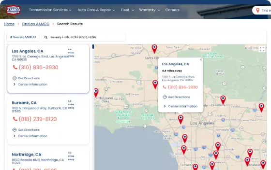 AAMCO transmission and auto repair center locator built with our store locator software