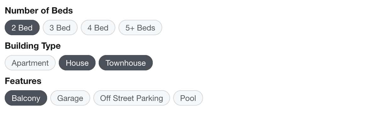 Store locator filters for beds, building type and features