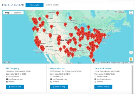 Store locator widget list-under-map layout