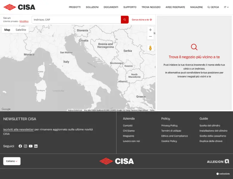 CISA store locator styled with the brand's own colors and search panel