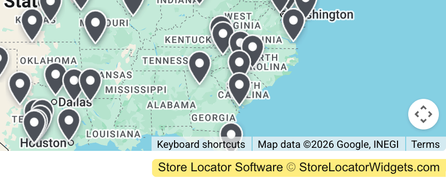 Bottom of a store locator map showing a Store Locator Software credit line in the lower right